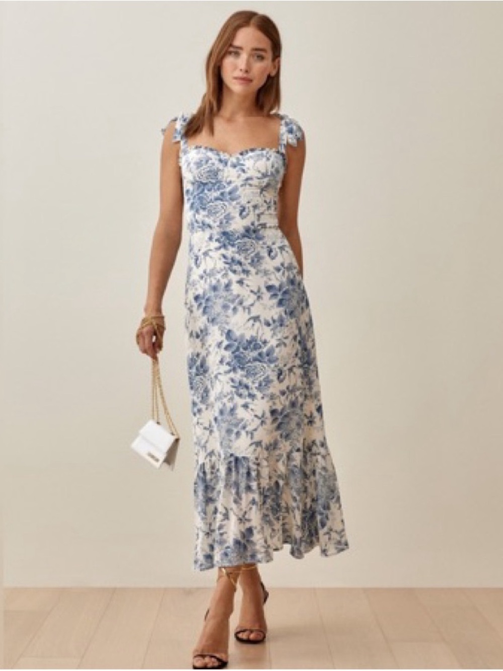 Reformation Nikita Maxi Dress in Pompadour (Blue & White Floral Toile)